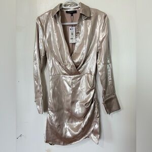 Dynamite NWT Metallic Satin Wrap Dress - Size XXS - NWT